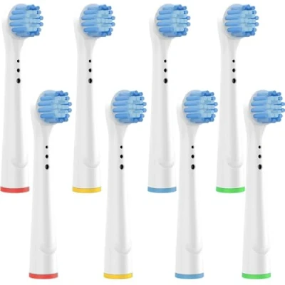 Afbeelding van Vervangende borstels, compatibel met Braun Oral B, elektrische tandenborstel, Sensitive Precision Floss Deep Dual Clean Cross Action, 8 stuks, wit