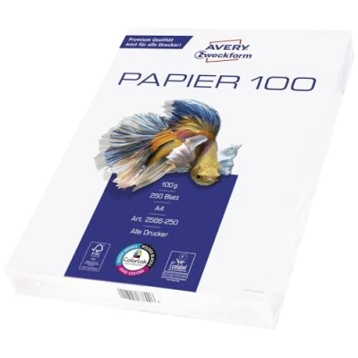 Afbeelding van AVERY Zweckform 2566 printer /kopieerpapier (250 vellen, 100 g/m², DIN A4 papier, hoogwit, voor alle printers) 1 pak