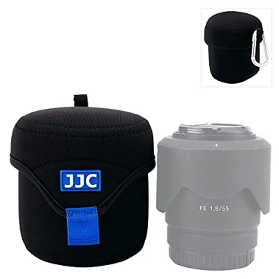 Afbeelding van JJC Spiegelloze lens etui tas beschermhoes voor Canon Fuji Olympus Nikon Sony lenzen, zacht neopreen waterbestendig reizen dragen cameralens wrap met karabijnhaak (binnenmaat 7,9 x 11,7 cm)