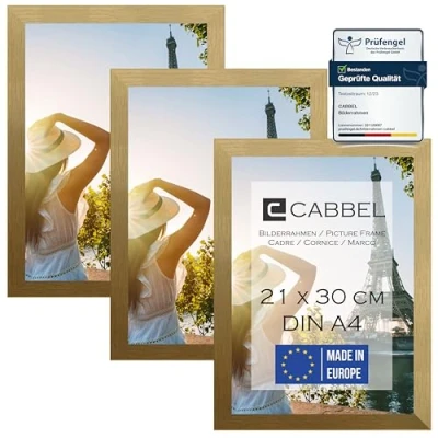 Afbeelding van CABBEL 3 pack fotolijsten 21x30 cm DIN A4 modern van MDF met acrylglas/portretlijst/wissellijst in goud