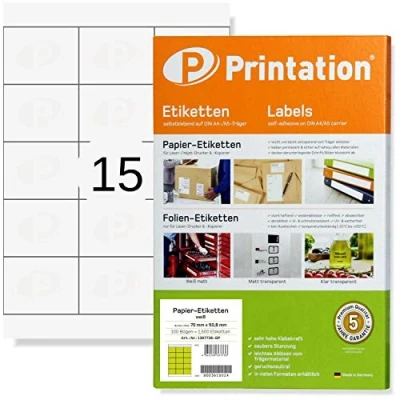 Afbeelding van Printation 70 x 50,8 mm universele diskettes of boekenetiketten zelfklevend blanco wit 375 zelfklevende etiketten om te bedrukken op 25 A4 vellen 3 5 15 vel per A5 labels