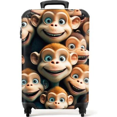 Afbeelding van NoBoringSuitcases.com® Kinderkoffer Aap Dieren Bruin Design Jongen Trolley kinderen Reiskoffer Past binnen 55x40x20 cm en 55x35x25 Koffer meisje met print Handbagagekoffer