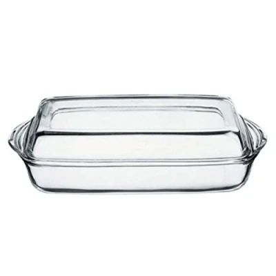 Afbeelding van Pasabahce 59009 Borcam Ovenschaal, serveervorm en bakvorm, rechthoekig, van glas met deksel, 2 delig, 33 x 19 cm