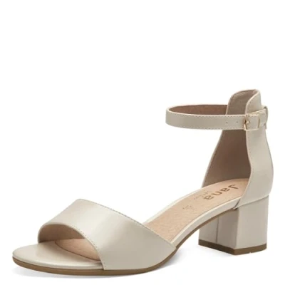 Afbeelding van Jana Softline 8 28361 42 409 Beige Patent Platte comfortabele extra brede alledaagse schoen feestelijke elegante sandalen met hak, 37 EU breed, patent, Breed