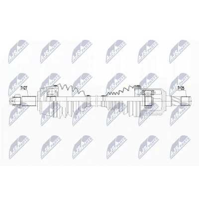 Afbeelding van NTY NPW CH 038 Aandrijfas Vooras links 630mm Automatische versnellingsbak JEEP: Compass (MP, M6) 1.4 MultiAir 4x4, 2017