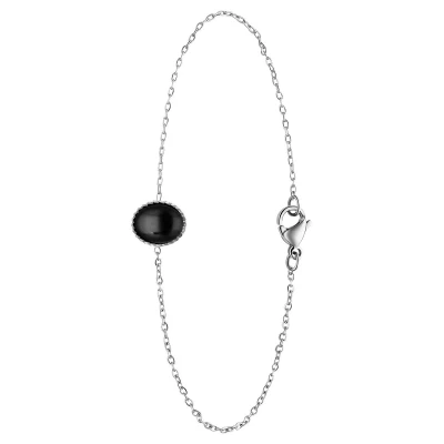 Afbeelding van Lucardi Dames Stalen Armband met zwart agaat Staal Zilverkleurig 20 cm