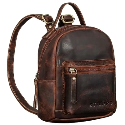 Afbeelding van STILORD &#039;Tiny&#039; Kleine Rugzak Dames Leren Vrouwen Lederen City Backpack Vintage Daypack Dagrugzak Echt Leer, Kleur:porto cognac