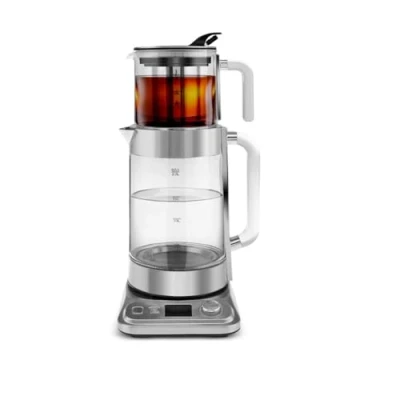 Afbeelding van Karaca X Refika XL Automatische theekoker, Caydanlik, 2 l waterkoker en 0,8 glazen theepot, multi temperatuurregeling, eco modus, theemachine voor familie gasten, chroom