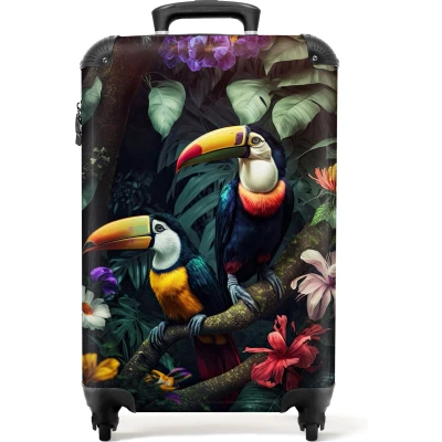 Afbeelding van NoBoringSuitcases.com koffer Toekan Bloemen Takken Bladeren Jungle Reiskoffer Lichtgewicht TSA slot Kofferslot Trolley op wieltjes Handbagage Past binnen 55x40x20 cm en 55x35x25 Koffertje Hardcase