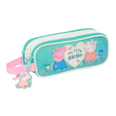 Afbeelding van Pennenetui met 2 vakken Peppa Pig Pretty flowers Geel Munt 21 x 8 6 cm