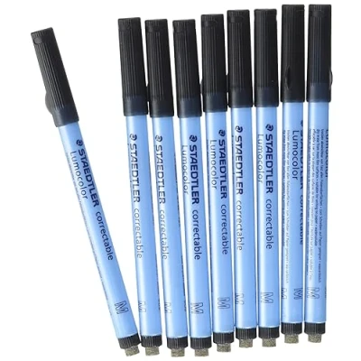 Afbeelding van Staedtler 305 M 9 Lumocolor Correctable Foliestift Punt, Circa 1,0 mm, 10 Stuks In Kartonnen Etui, Zwart