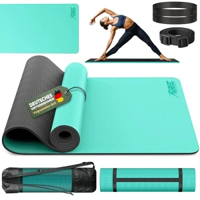 Afbeelding van RE:Sport Yogamat, ftalaatvrij, gymnastiekmat, antislip, fitnessmat, vrij van schadelijke stoffen, trainingsmat met draagriem, 183 x 61 0,6 cm