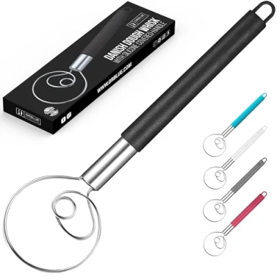 Afbeelding van Handmixer Deense garde van roestvrij staal met siliconen hoes voor bak , pizza en brooddeeg, inclusief deegschraper