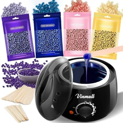 Afbeelding van Vinmall Waxing kits Waxverwarmer en Waxparels 400g voor ontharing, Painless at Home Wax Kit with Warmer machine melter heater, Prima Haarverwijderingsset beginners
