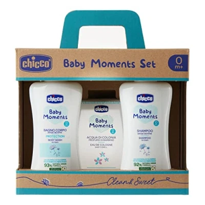 Afbeelding van chicco baby moments Set 1 douchegel 200 ml, shampoo eau de Cologne 100 ml