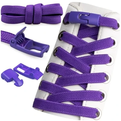 Afbeelding van SULPO veters zonder strikken, elastische veters, platte rubberen snelsluiting, no tie sneakers, voor volwassenen en kinderen, 100 cm lang, 2 paar, paars, lila, Eén Maat