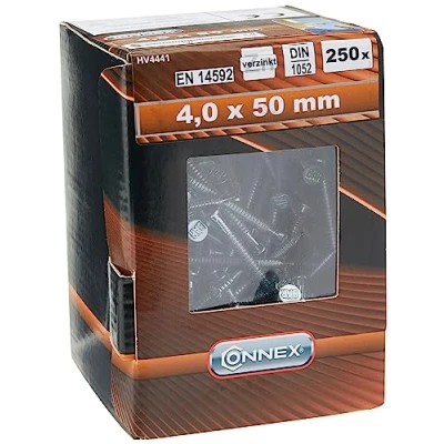 Afbeelding van Connex Ankernagels 4,0 x 50 mm 250 stuks verzinkt geprofileerde schacht opslag in herbruikbaar karton ideaal voor dragende verbindingen/groefnagels/kamnagels/grootverpakking / HV441