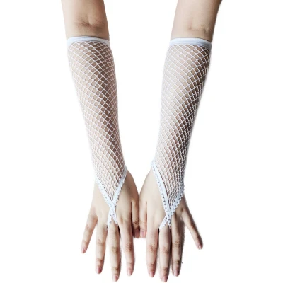 Afbeelding van BamBella® Vingerloos Net handschoenen One Size Wit Visnet Feest Gothic Carnaval