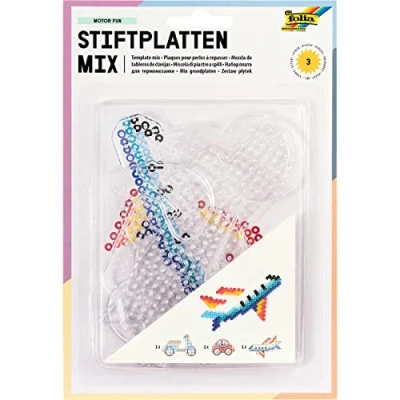 Afbeelding van folia 73213 strijkkralen stiftplaten set voertuigen, 3 transparante steekplaten voor met een diameter van 5 mm, vliegtuig, scooter en auto