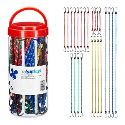 Afbeelding van Relaxdays snelbinders met haak, 24 stuks, bagagespin voor auto &amp; fiets, 5 groottes, universele spinbinder, meerkleurig