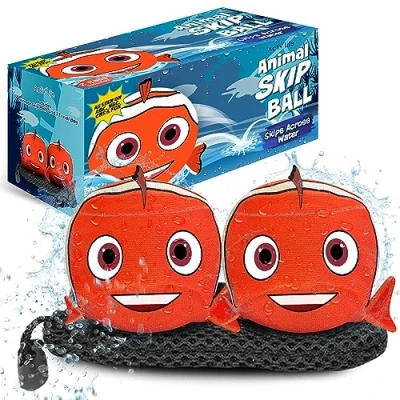Afbeelding van De ultieme skip ball waterstuiterende bal (2 pack + gratis overslagschijf) Creëer blijvende herinneringen met je vrienden en familie op het strand, meer of zwembad geweldig voor alle leeftijden (Clown Fish)
