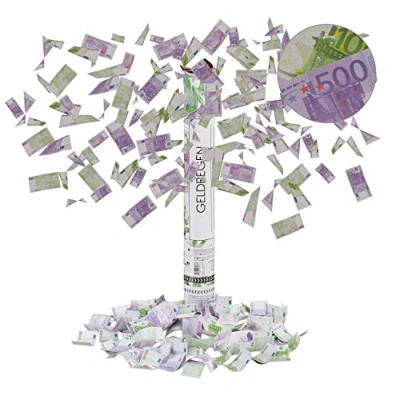 Afbeelding van Relaxdays confetti kanon groot party popper geld 40 cm papier speelgeld