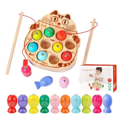 Afbeelding van RUNMKUO Spellen voor kinderen van 2 jaar,Houten speelgoed, visspel, Montessori spelletjes, jaar, magnetisch hengelspel, Onderwijspelletjes 3 4 5 Jaar