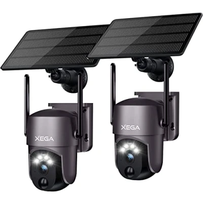 Afbeelding van Xega【2 Pack】 Smart Solar Security Camera Outdoor Wi Fi, 2K Super HD PTZ CCTV Draadloze Bewakingscamera Home Kleur Nachtzicht PIR Menselijke Detectie Twee weg Audio