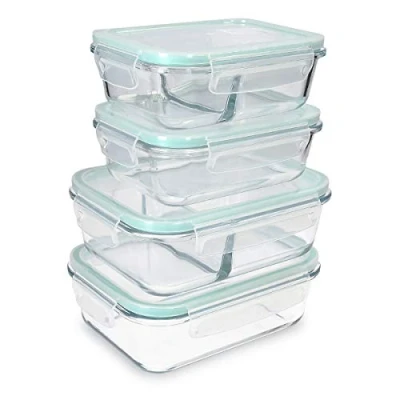 Afbeelding van Navaris glazen vershoudbakjes 4 stuks Meal prep bakjes met deksel 4x vershouddoos van glas BPA vrij Luchtdicht Bewaarbakjes in 2 maten