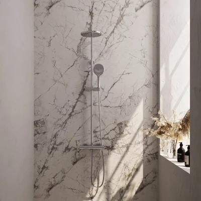 Afbeelding van Brauer Chrome Edition Regendoucheset opbouw hoofddouche 20cm glijstang handdouche rond 3 standen gladde knoppen chroom Minimalistisch