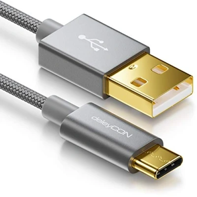 Afbeelding van deleyCON 2m USB C Kabel Oplaadkabel Datakabel Nylon + Metalen Stekker naar A Compatibel met Apple Samsung Google Huawei Xiaomi Tablet Laptop PC Grijs