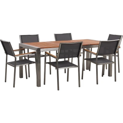 Afbeelding van Beliani GROSSETO Tuintafelset Grijs RVS, Eucalyptushout