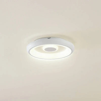 Afbeelding van Lindby Slimme plafondlamp RGB met dimmer 1licht Plastic, metaal H: 7 cm wit Inclusief lichtbron