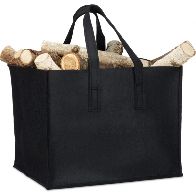 Afbeelding van Relaxdays 2x houtmand vilt opbergmand krantenbak viltmand 34,5 x 43 35,5 cm