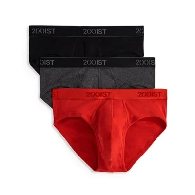 Afbeelding van 2(X) IST Heren Essential Cotton No Show Brief 3 Pack, Zwart/Houtskool Heather/Poppy Rood, XL