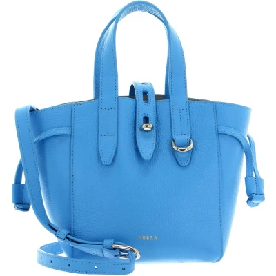 Afbeelding van FURLA Leren Schoudertas Handtas Net Mini Tote Bag Cerulean Blauw