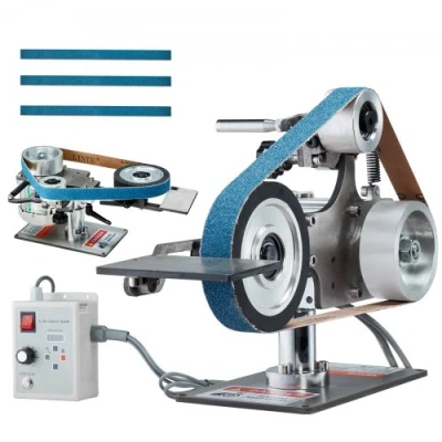 Afbeelding van VEVOR Bandschuurmachine, 30 x 2,5 cm bandpolijstmachine met variabele snelheid en VFD, 550 W polijst slijpmachine 2 slijpvormen 3 schuurbanden voor metaalbewerking