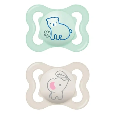Afbeelding van MAM Fopspeen Air silicone 2 stuks 0 6 maanden beer/olifant