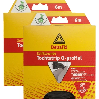 Afbeelding van Tochtstrip 2x tochtwering zwart zelfklevend O profiel 6 m x 9 mm Tochtstrippen