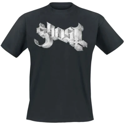 Afbeelding van Ghost Marbel Logo T shirt zwart S Katoen Band merch, Bands, Duurzaamheid
