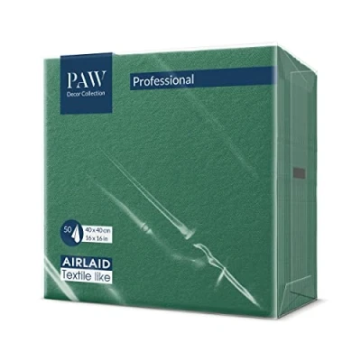 Afbeelding van PAW Serviettes Airlaid (40 x 40 cm) I 50 pièces Unicolore Semblable à du tissu Élégante décoration de table HoReCa Pour les occasions comme mariages, fêtes Color: Dark Green