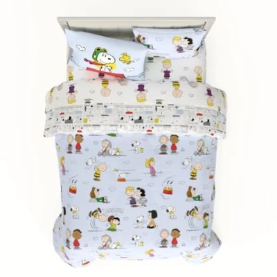 Afbeelding van Franco Collectibles Pinda&#039;s beddengoed met meerdere karakters, 7 delig, superzacht dekbed en lakenset Sham, Queen, (100% officieel gelicentieerd product)