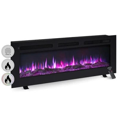 Afbeelding van BALDERIA Leif elektrische open haard, 50 inch, 3 in 1 stand , wand of inbouwhaard, 3D vlameffect, 1800 W, met afstandsbediening, startbediening, timer en thermostaat, zwart