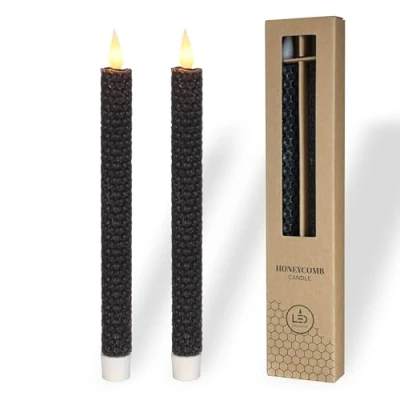 Afbeelding van comforder Led kaarsen met flikkerende vlam (set van 2), elektrische staafkaarsen timerfunctie, op batterijen, honingraat look (zwart)