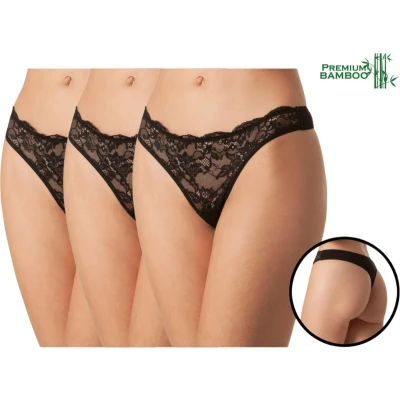 Afbeelding van Dames string met kant 3 stuks Bamboe ondergoed Zwart maat XL