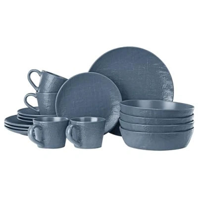 Afbeelding van Navaris aardewerk servies voor 4 personen Serviesset 16 delig met kopjes Compact en stapelbaar Magnetron vaatwasserbestendig Blauw