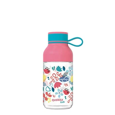 Afbeelding van Quokka Kids Ice Flowers 430 ml, herbruikbare waterfles van Tritan, BPA vrij, brede opening om te vullen en met druppelsluiting