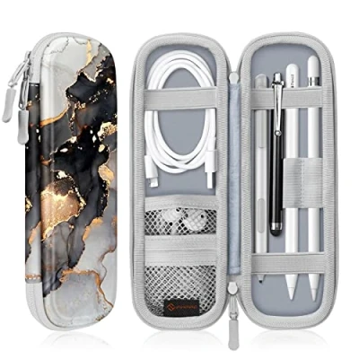 Afbeelding van Fintie Hoes Compatibel met Apple Pencil (1e / 2e Generatie) Kunstlederen Pennenhouder voor Samsung, Huawei, Surface Pro Stylus Pen tas Beschermhoes Opbergvak S en USB kabel, (Z Bewolkt Marmer)