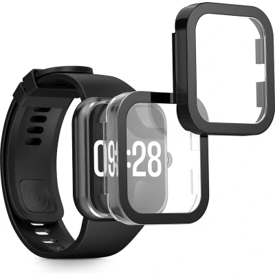 Afbeelding van kwmobile 2x cover geschikt voor Xiaomi Redmi Watch 4 Fitnesstracker van gehard glas en kunststof frame set transparant / zwart