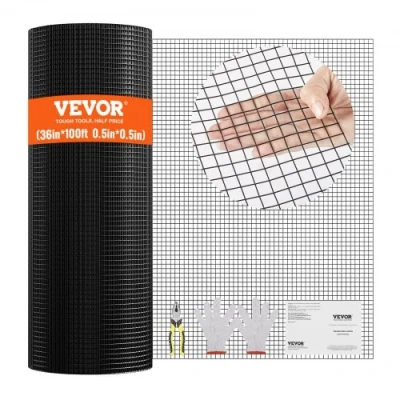 Afbeelding van VEVOR Hardwarestof, rol van verzinkt metaalvlechtwerk, 0,9 x 30 m, metaaldraad, 19 gauge, metaalvlechtwerk met vinylcoating, voor slang, konijn,